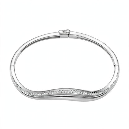 14K Yellow Gold Double Wave Pavé Diamond Bangle Bracelet