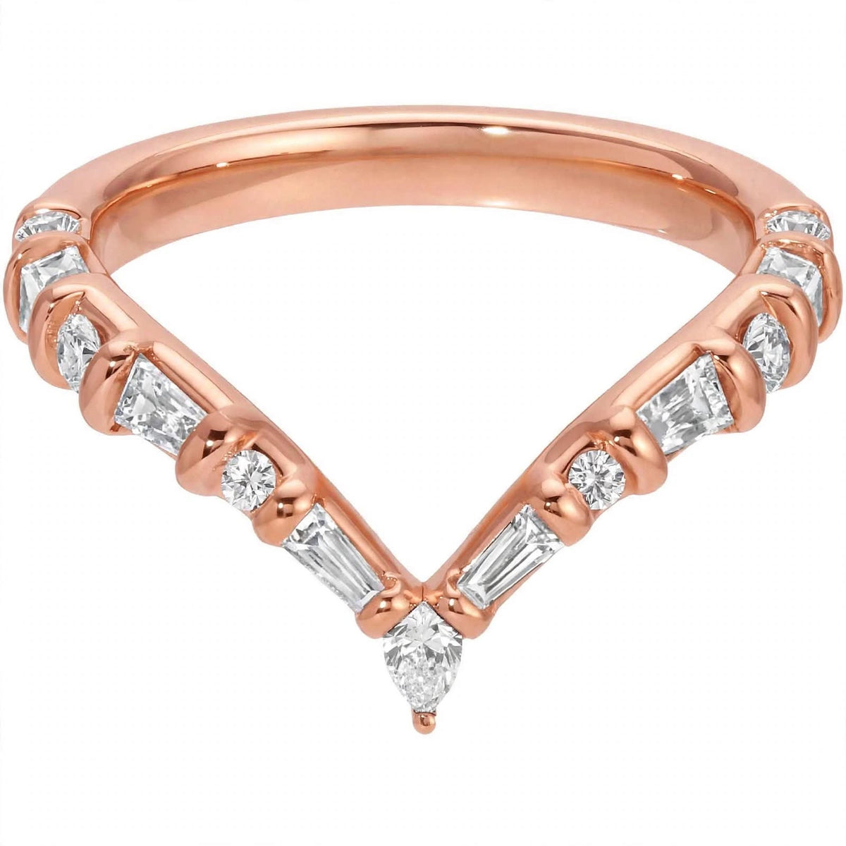 14K Yellow Gold Multi-Shape Diamond Chevron Contour Band