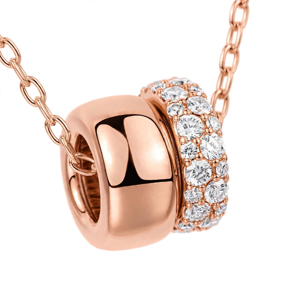 14K Rose Gold Double Band Barrel Pendant Necklace