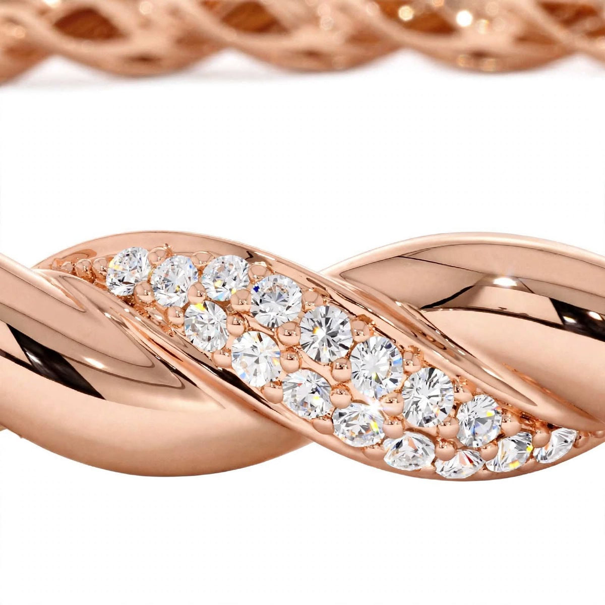 18K Rose Gold Pavé Diamond Twisted Rope Bangle Bracelet