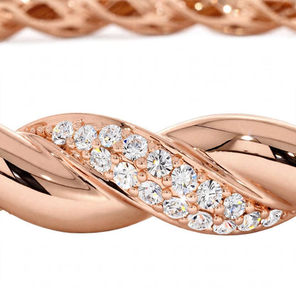 18K Rose Gold Pavé Diamond Twisted Rope Bangle Bracelet