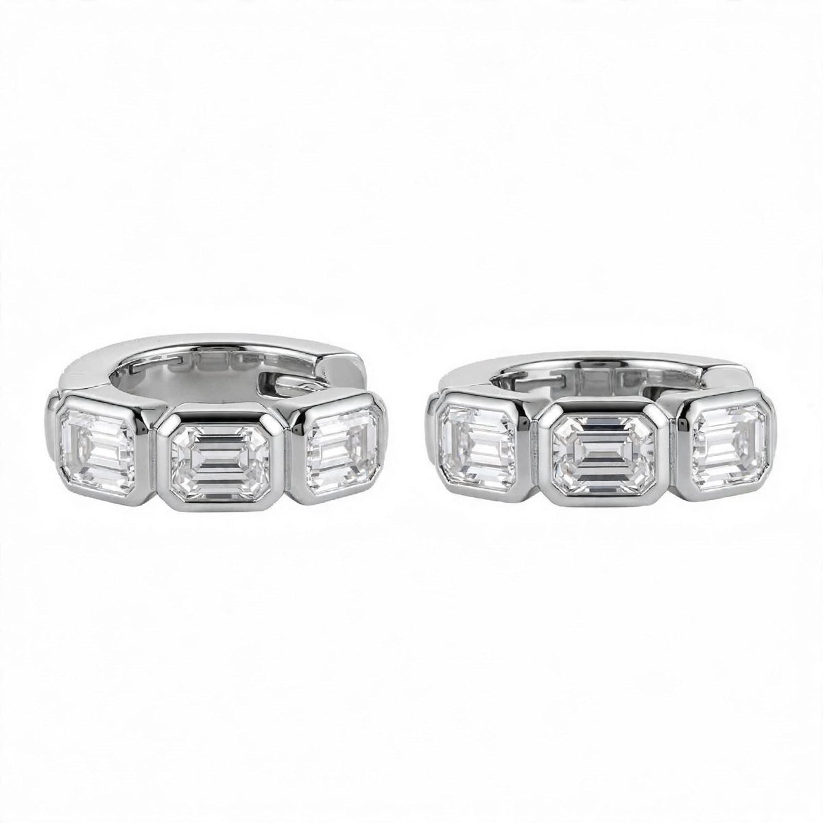 18K Rose Gold Bezel-Set Emerald-Cut Diamond Huggie Hoop Earrings