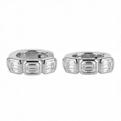 18K Rose Gold Bezel-Set Emerald-Cut Diamond Huggie Hoop Earrings