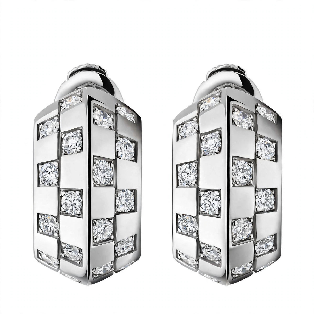 14K Gold Checkered Diamond Hoop Earrings