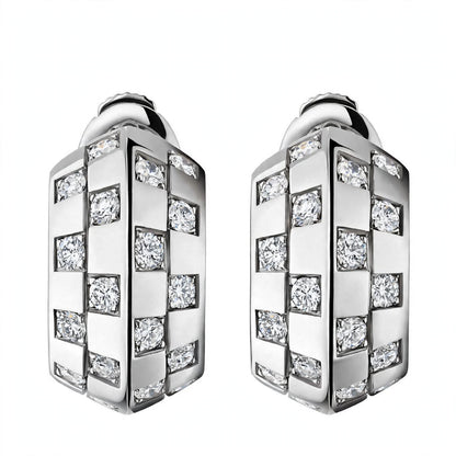 14K Gold Checkered Diamond Hoop Earrings