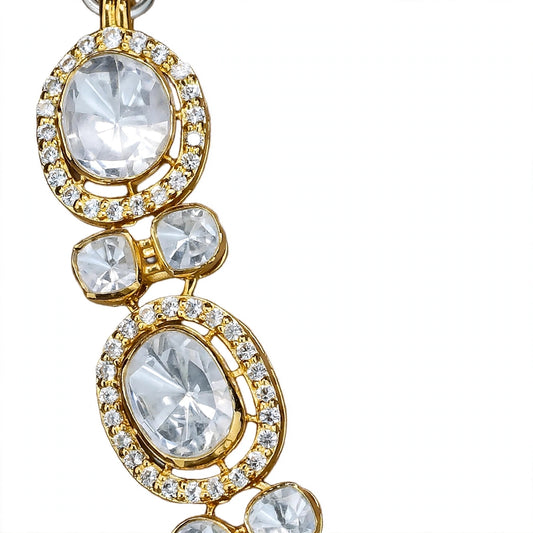 Gold-plated Polki necklace set features Moissanite stones set in 925 sterling silver.