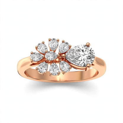 Nature-Inspired Pear Diamond Flower Petal Cluster Ring