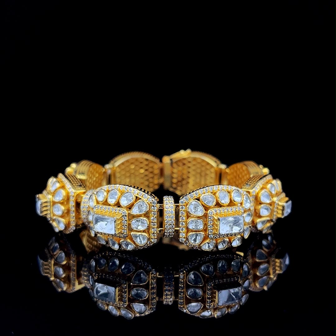 Gold-plated Polki and Kundan gajra bracelet.