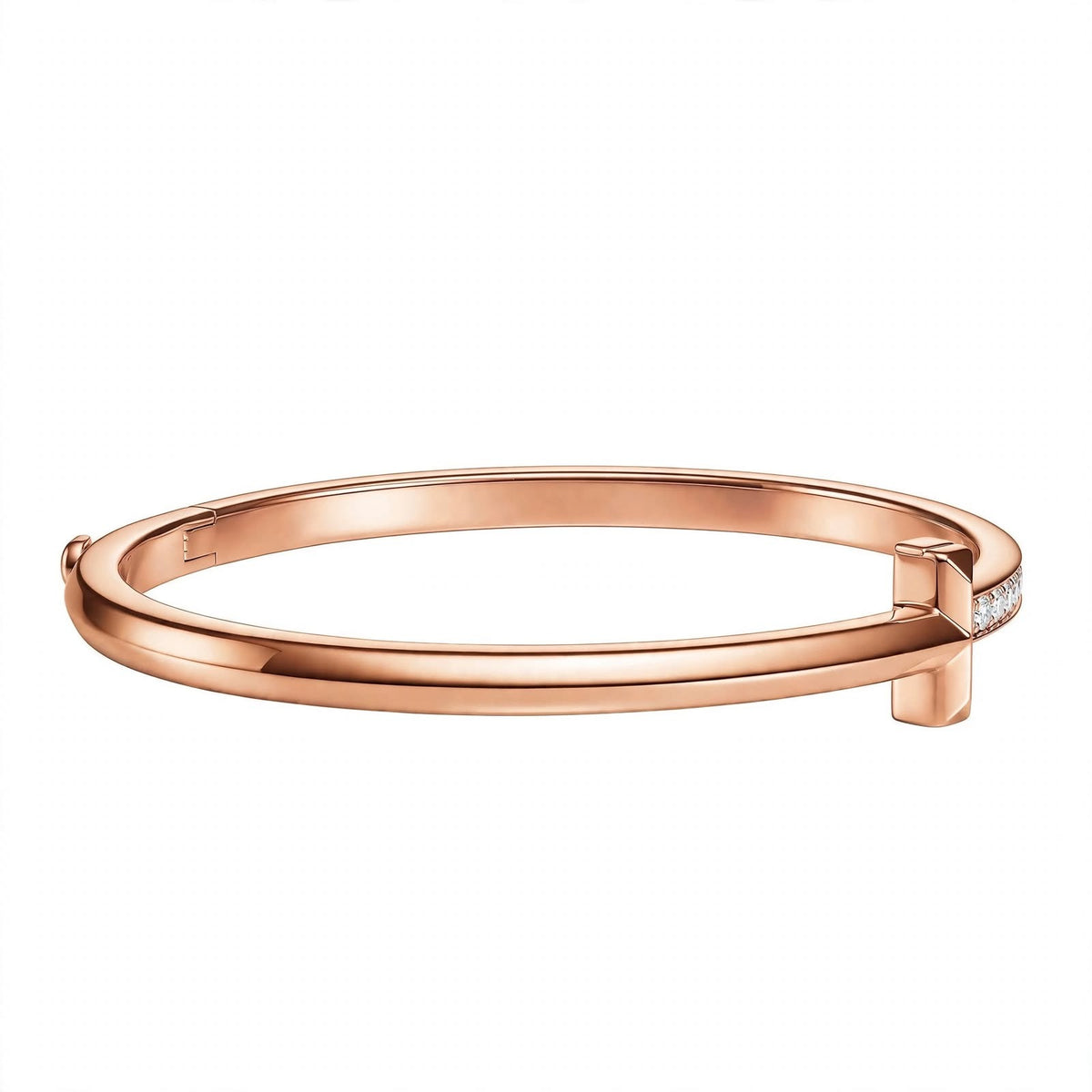 18K Yellow Gold Pavé Diamond T-Bar Hinged Bangle Bracelet
