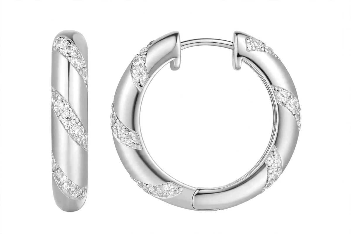14K Yellow Gold Twisted Diamond Huggie Hoop Earrings
