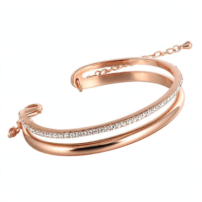 14K Rose Gold Double-Row Crystal Cuff Bangle
