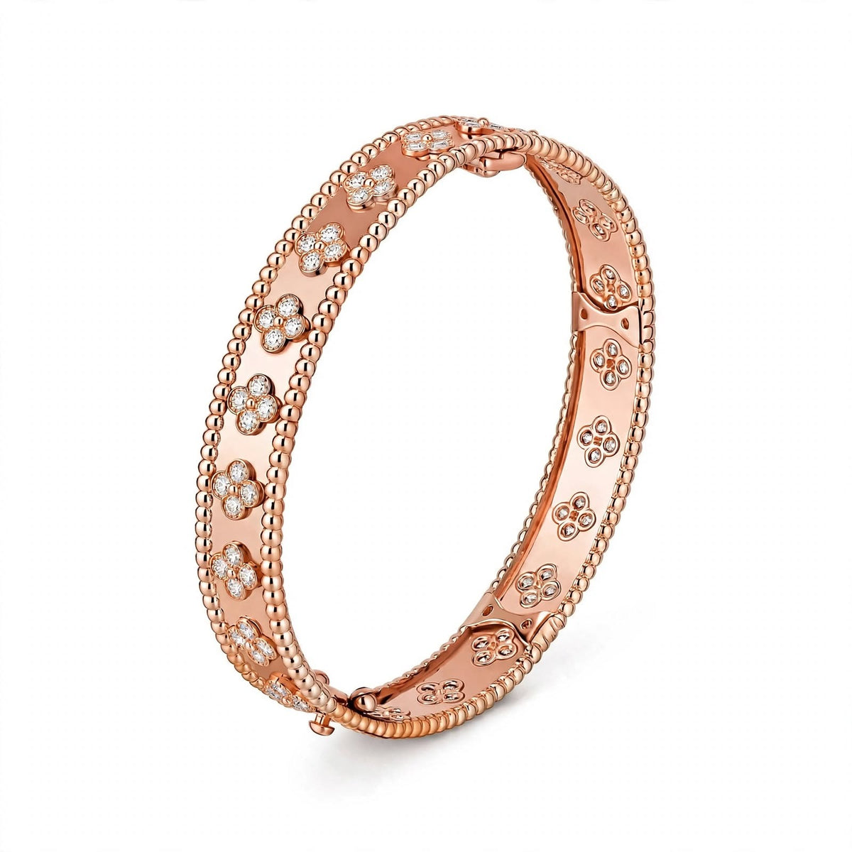 18K Yellow Gold Four-Leaf Clover Bangle Bracelet