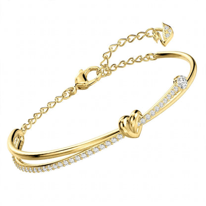 18K Rose Gold Knot Bangle – Dual Strand Crystal Pavé Promise Bracelet