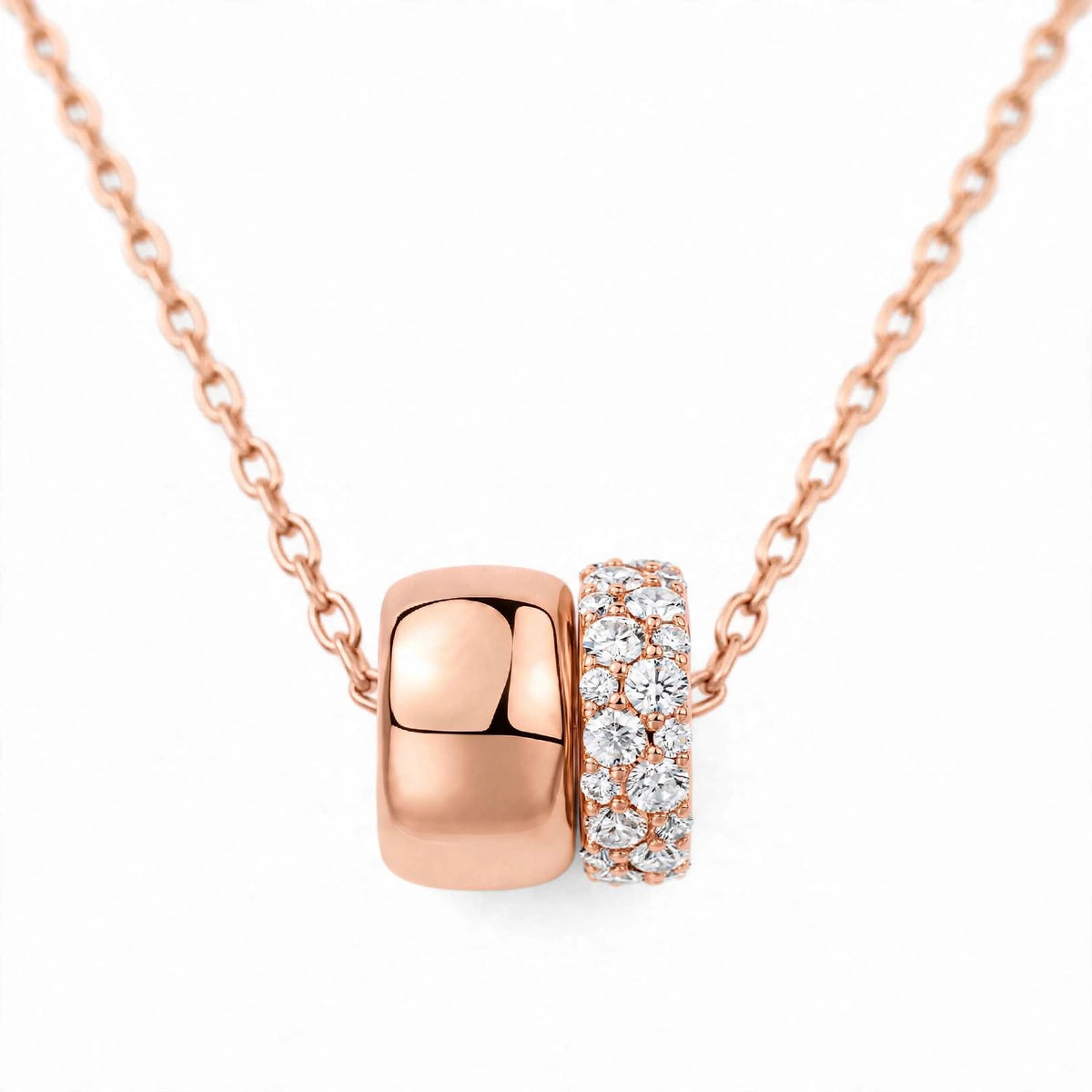 14K Rose Gold Double Band Barrel Pendant Necklace