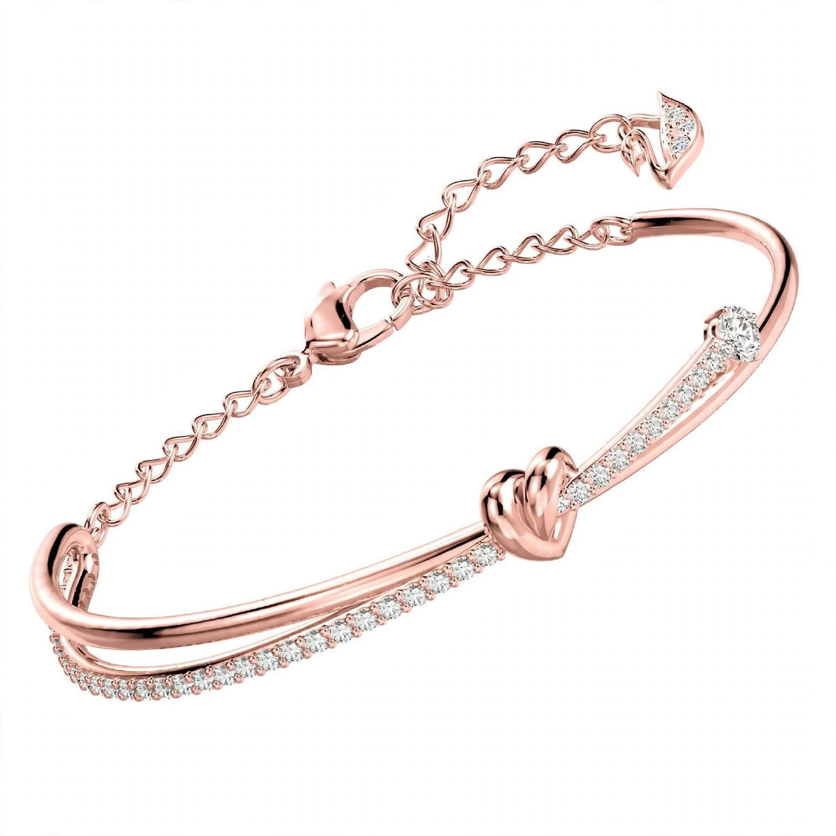 18K Rose Gold Knot Bangle – Dual Strand Crystal Pavé Promise Bracelet