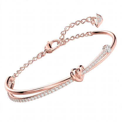 18K Rose Gold Knot Bangle – Dual Strand Crystal Pavé Promise Bracelet