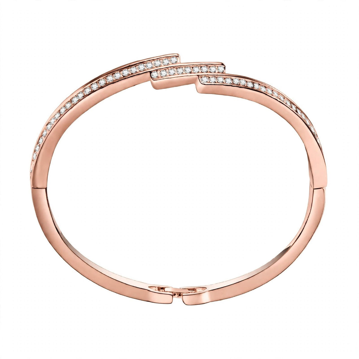 18K White Gold Diamond Staggered Bypass Bangle Bracelet — Brilliant Pavé Contemporary Hinged Kada