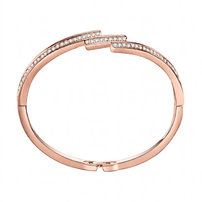 18K White Gold Diamond Staggered Bypass Bangle Bracelet — Brilliant Pavé Contemporary Hinged Kada