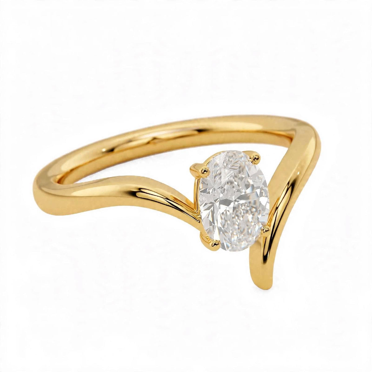 14K Yellow Gold Oval Diamond Bypass Solitaire Engagement Ring