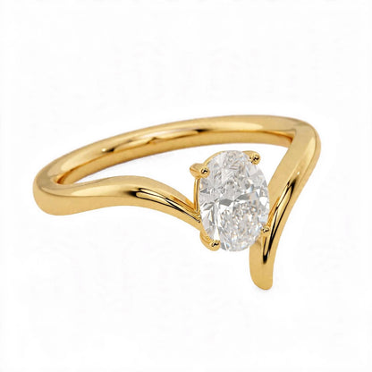 14K Yellow Gold Oval Diamond Bypass Solitaire Engagement Ring