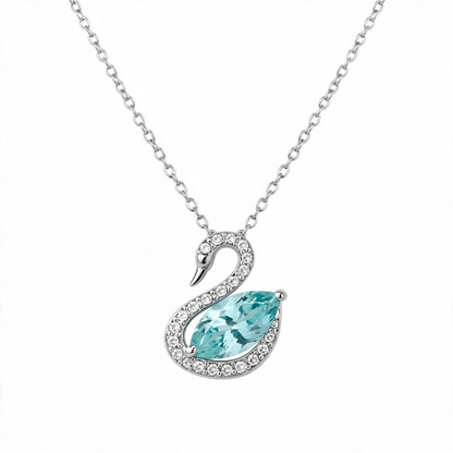 925 Sterling Silver Blue Crystal Swan Pendant Necklace
