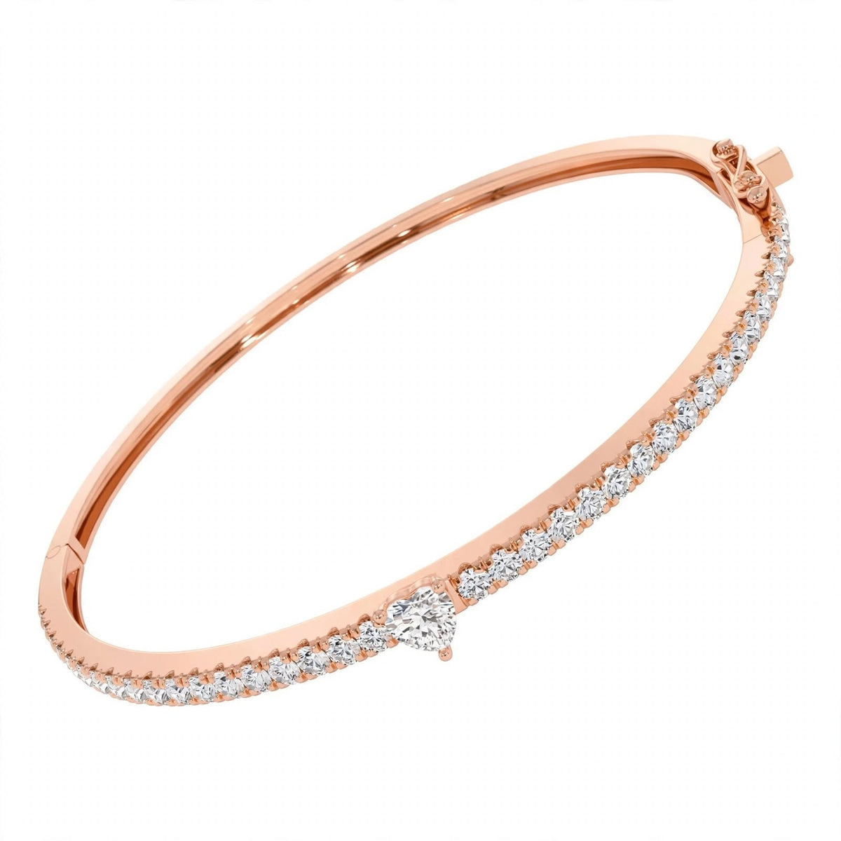 14K Yellow Gold Heart-Shaped and Round Diamond Pavé Bangle