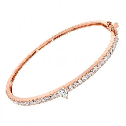 14K Yellow Gold Heart-Shaped and Round Diamond Pavé Bangle