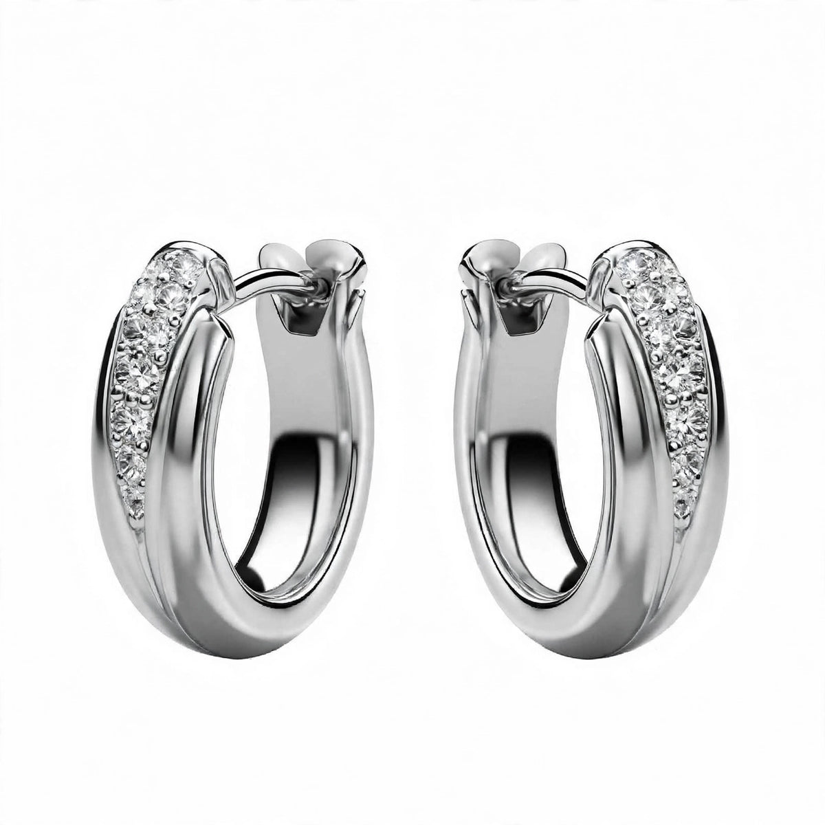 18K Yellow Gold Diamond Pavé Huggie Hoop Earrings