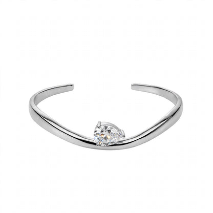 14K Yellow Gold Pear-Cut Solitaire Wave Cuff Bangle