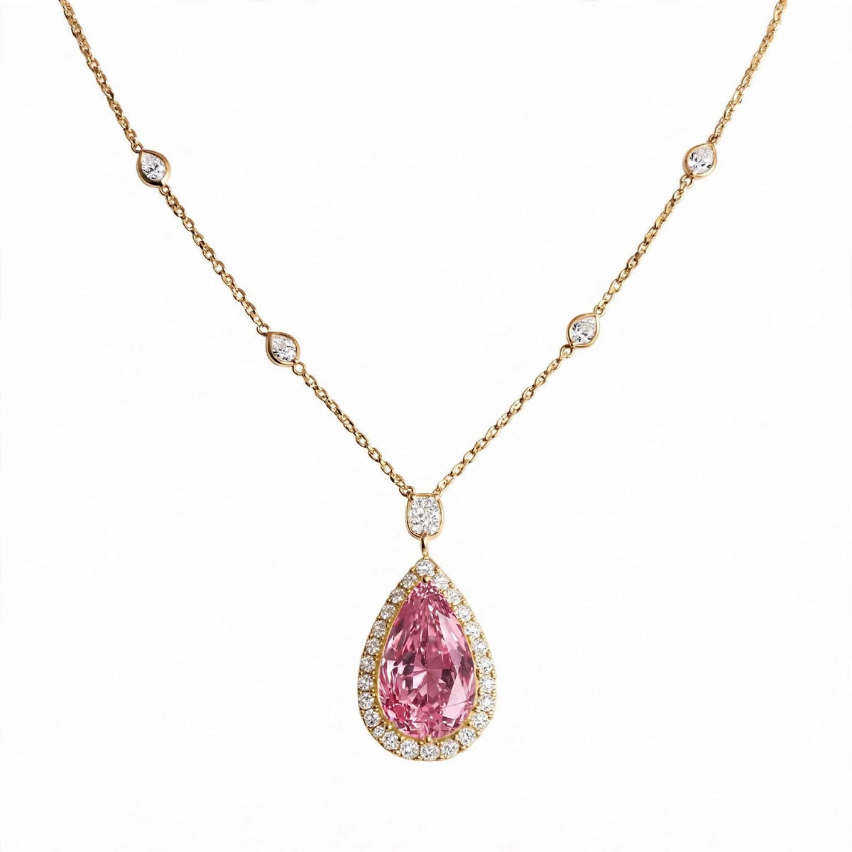 18K Rose Gold GIA-Certified Canary Yellow Pear Diamond Halo Pendant Necklace