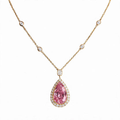 18K Rose Gold GIA-Certified Canary Yellow Pear Diamond Halo Pendant Necklace