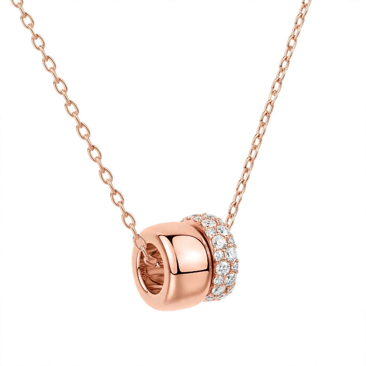 14K Rose Gold Double Band Barrel Pendant Necklace