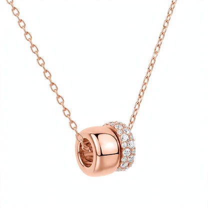 14K Rose Gold Double Band Barrel Pendant Necklace