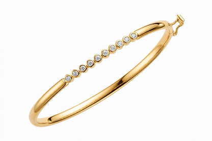 14K Rose Gold Floating Bezel-Set Diamond Bangle Bracelet