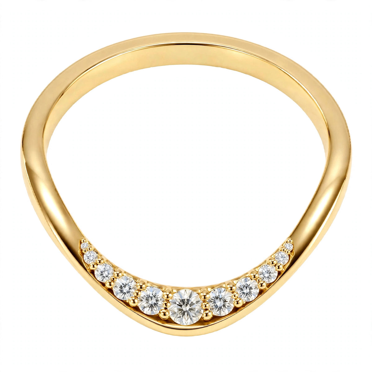 14K White Gold Shared-Prong Curved Diamond Wedding Band