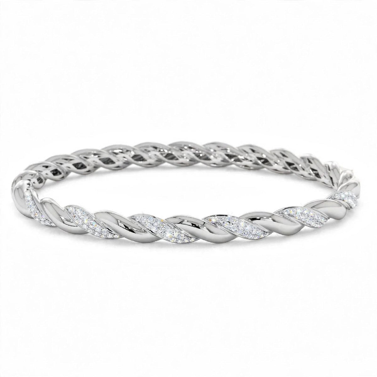 18K Rose Gold Pavé Diamond Twisted Rope Bangle Bracelet