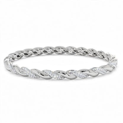 18K Rose Gold Pavé Diamond Twisted Rope Bangle Bracelet