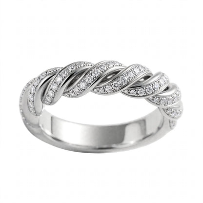 18K Yellow Gold Pavé Diamond Sculpted Twist Eternity Band Ring
