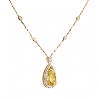 18K Rose Gold GIA-Certified Canary Yellow Pear Diamond Halo Pendant Necklace