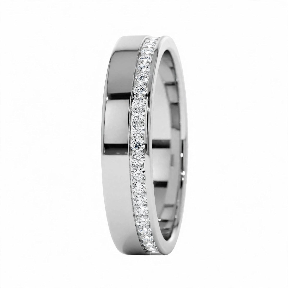 14K Rose Gold Diamond Grooved Wedding Band