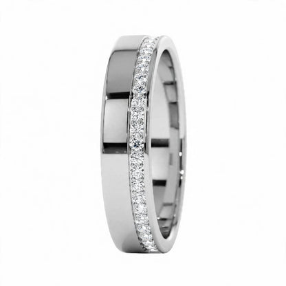 14K Rose Gold Diamond Grooved Wedding Band