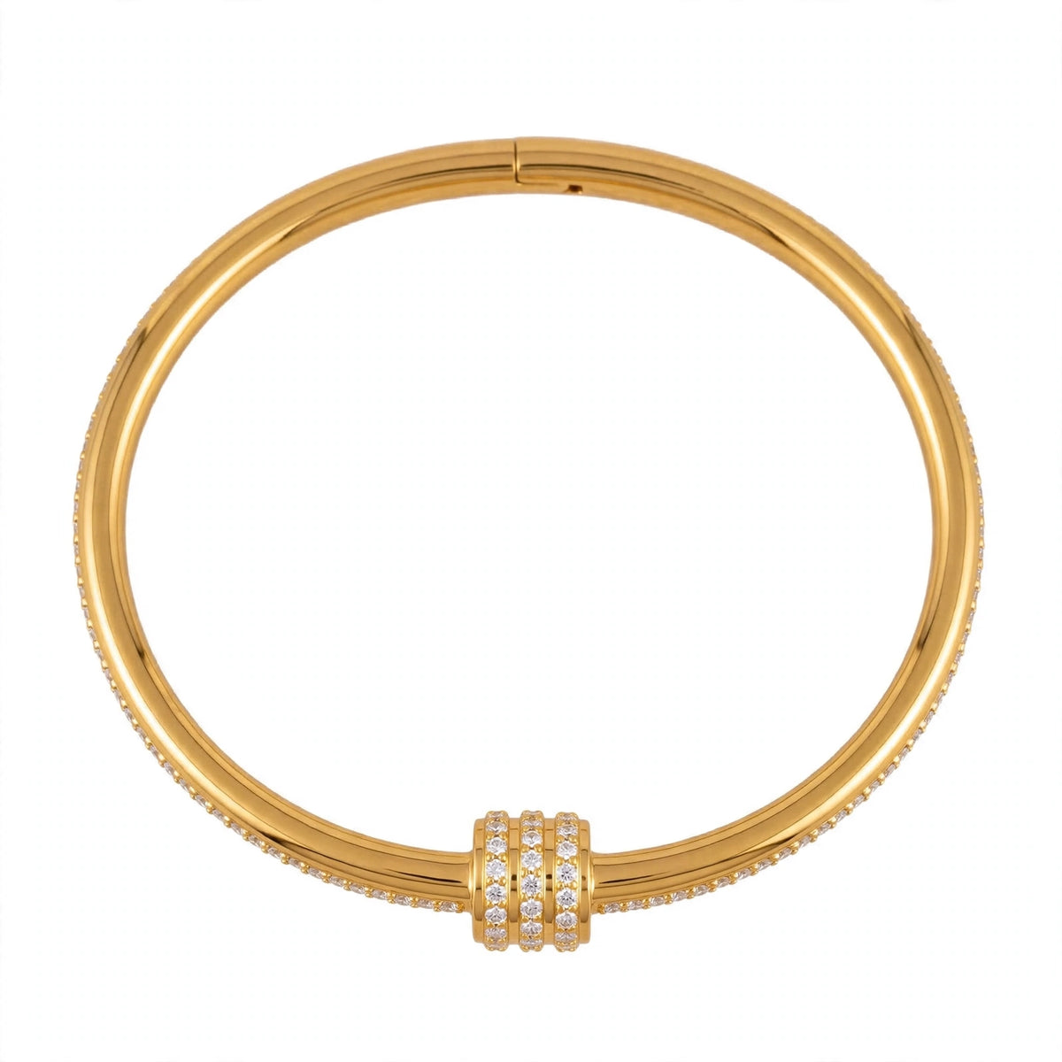 18K Yellow Gold Plated Triple Cylinder Pavé Bangle