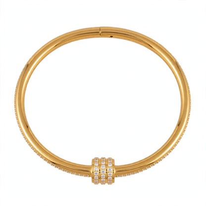 18K Yellow Gold Plated Triple Cylinder Pavé Bangle