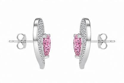 925 Sterling Silver Pink Heart Stud Earrings | Pavé Crystal Jewelry.