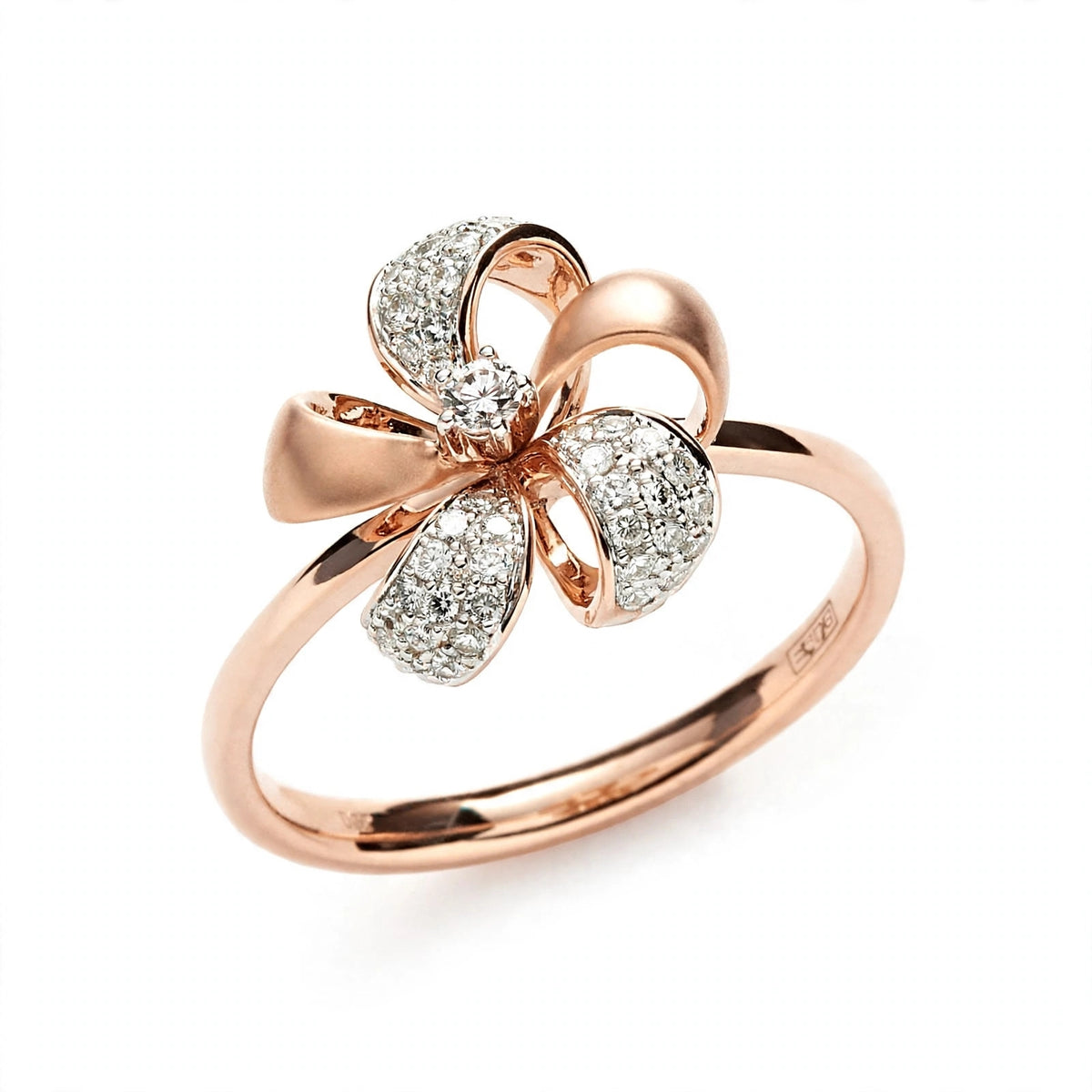 Elegant Rose Gold Flower Bow Ring with Pavé Cluster Diamonds – Fine Statement Jewelry