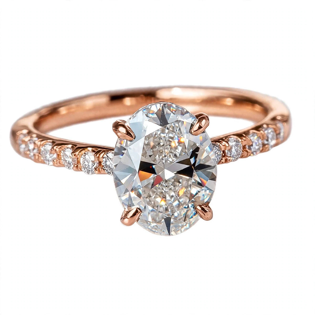 14K Yellow Gold Oval Cut Diamond Engagement Ring with Pavé Band