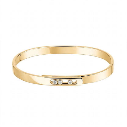 18K Yellow Gold Three-Stone Moving Diamond Bangle
