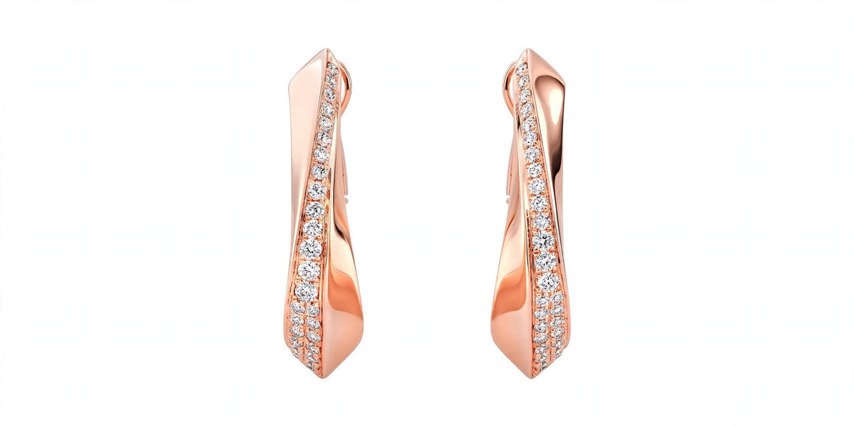Yellow Gold Diamond Twist Hoop Earrings – Sculptural Wave J-Hoops
