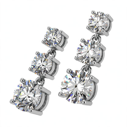 14K White Gold Three-Stone Graduated Diamond Drop Earrings
