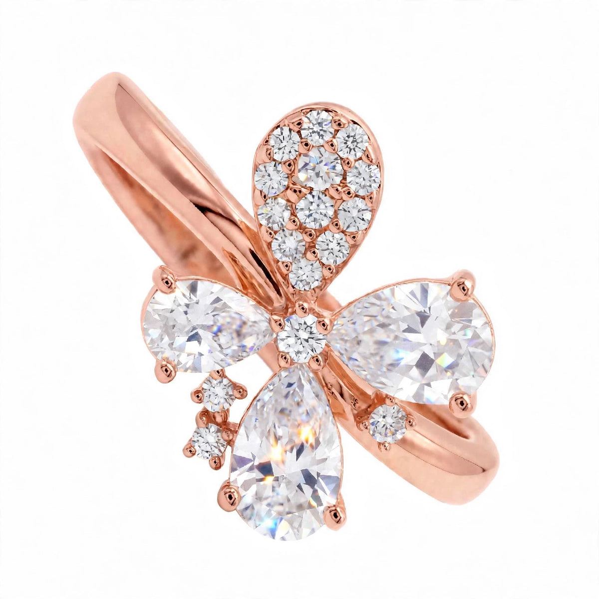 14K Yellow Gold Fancy Cluster Diamond Butterfly Ring